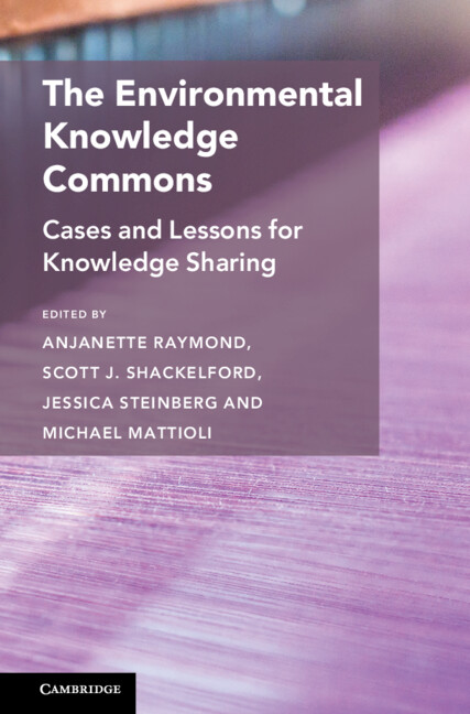 Image of the book cover for The Environmental Knowledge Commons: Cases and Lessons for Knowledge Sharing.

Edited by Anjanette Raymond, Indiana University, Bloomington, Scott J. Shackelford, Indiana University, Bloomington, Jessica Steinberg, Indiana University, Bloomington, Michael Mattioli, Indiana University, Bloomington